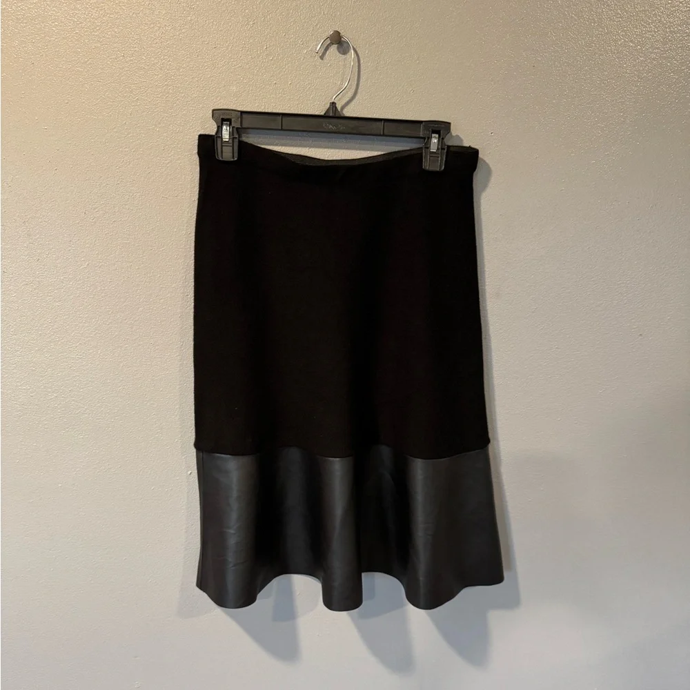 Sioni Black A-Line Skirt with Faux Leather Hem - Picture 1 of 5